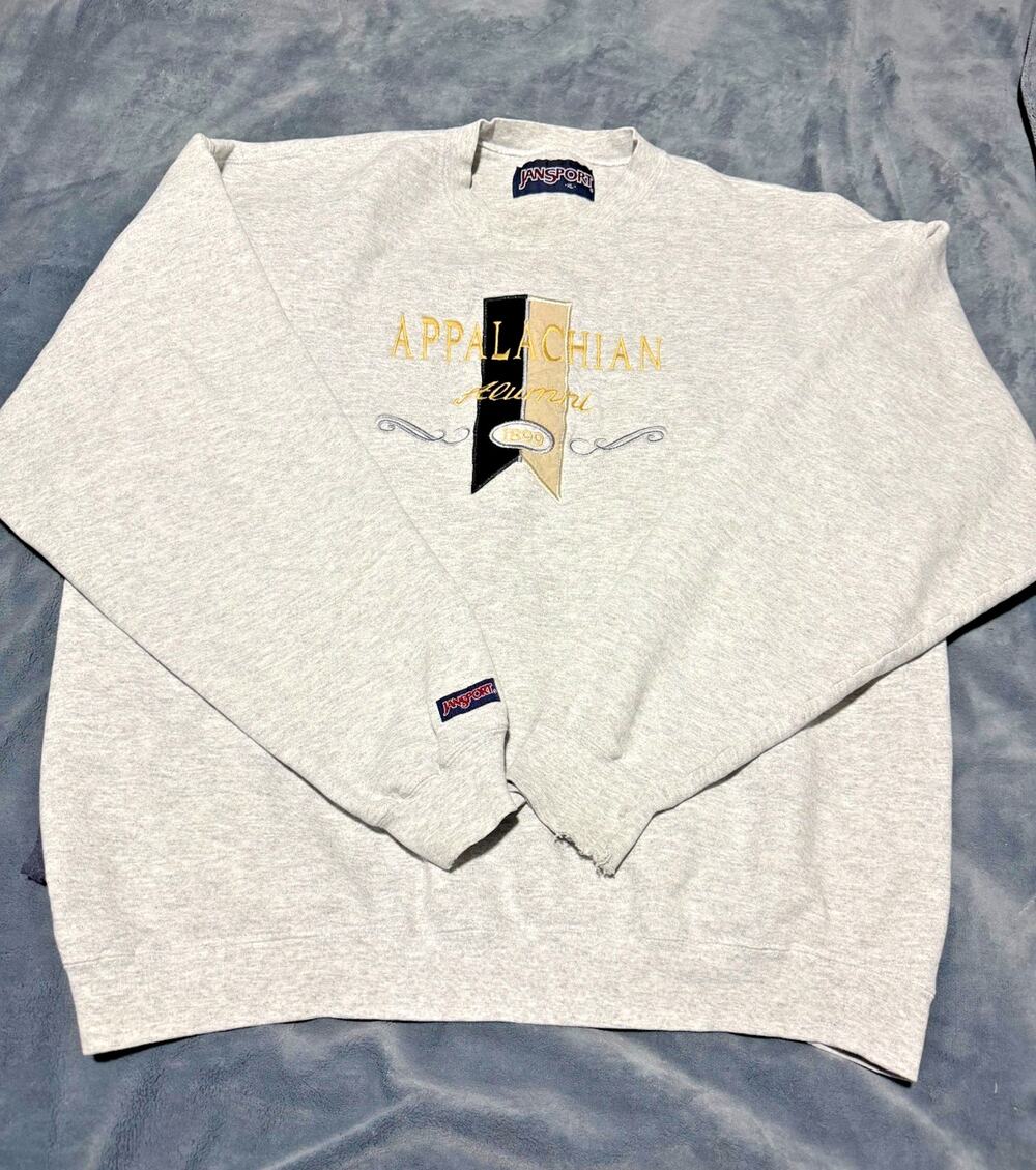 Vtg 1990s JanSport App State Alumni Crewneck Sweatshirt Grey XL Distressed USA